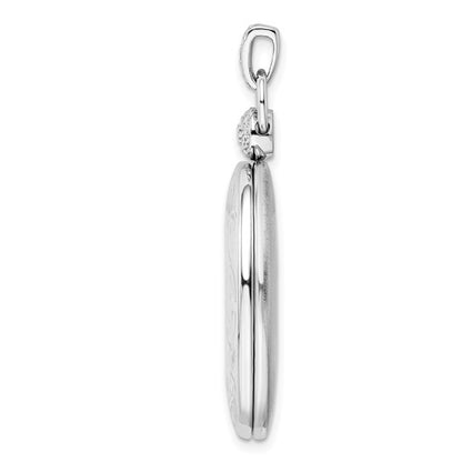 Sterling Silver Rhodium-plated 26mm Oval Diamond Accent Satin Locket