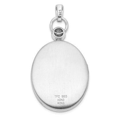 Sterling Silver Rhodium-plated 26mm Oval Diamond Accent Satin Locket