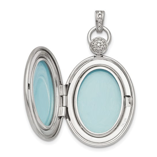 Sterling Silver Rhodium-plated 26mm Oval Diamond Accent Satin Locket