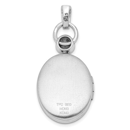 Sterling Silver Rhodium-plated 18mm Diamond Accent Scroll Oval Locket