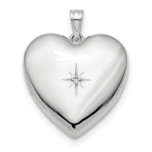 Sterling Silver Rhod-plated 24mm with Diamond Star Ash Holder Heart Locket