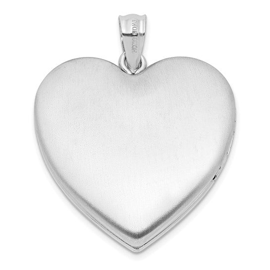 Sterling Silver Rhodium-plated 24mm D/C Cross Ash Holder Heart Locket