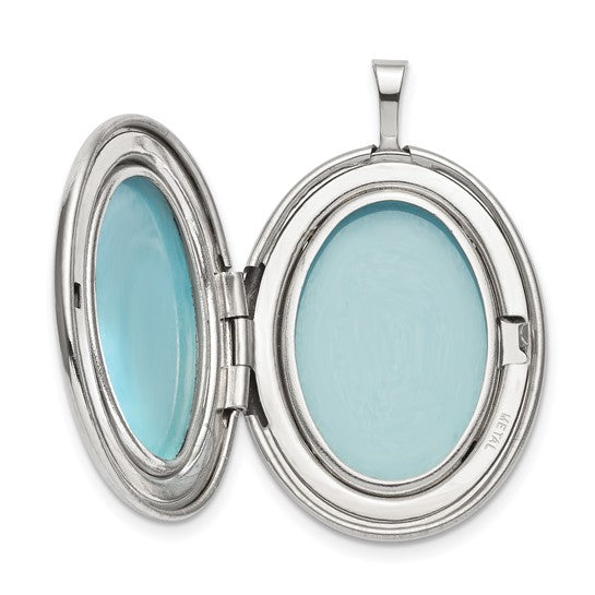 Sterling Silver Rhodium-plated 20mm Tree Oval Locket