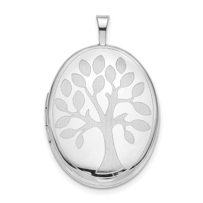 Sterling Silver Rhodium-plated 20mm Tree Oval Locket