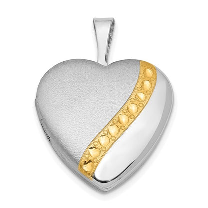 Sterling Silver Gold-tone Polished and Satin 16mm Heart Locket