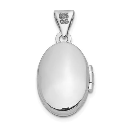 Sterling Silver Rhodium-plated Cross 16mm Oval Locket