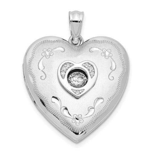 Sterling Silver 24mm Vibrant Swarovski Crystal Brushed and Polished Heart Lock