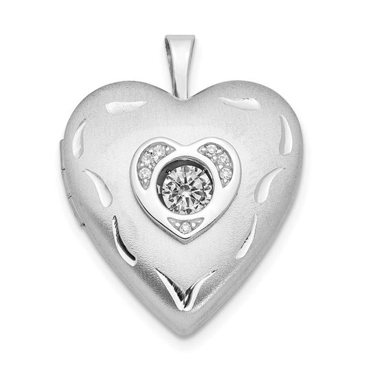 Sterling Silver 20mm Vibrant Swarovski Crystal Brushed and Polished Heart Loc