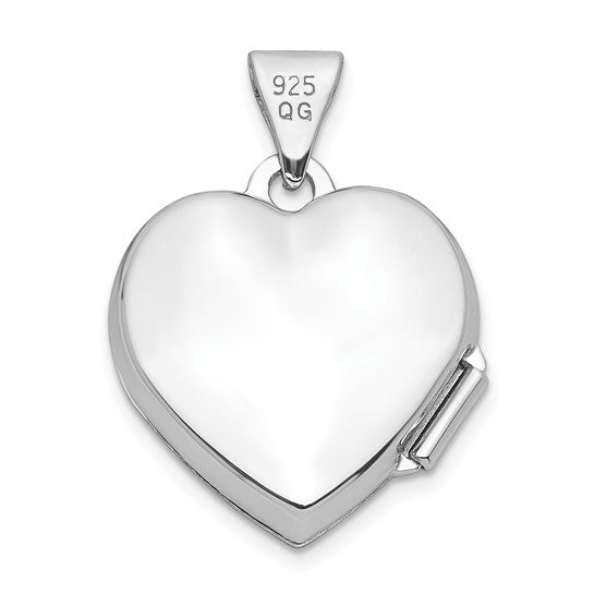 Sterling Silver Rhodium-plated Plain 15mm Heart Locket