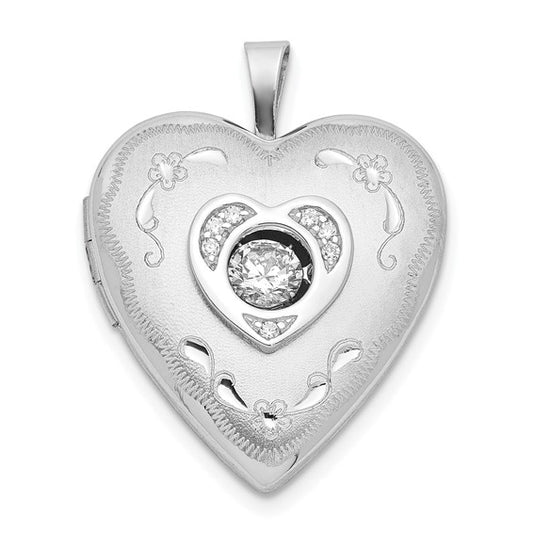 Sterling Silver 20mm Vibrant Swarovski Crystal Brushed and Polished Heart Loc