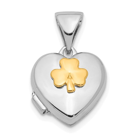 Sterling Silver Yellow Rhodium 11mm Clover Heart Locket