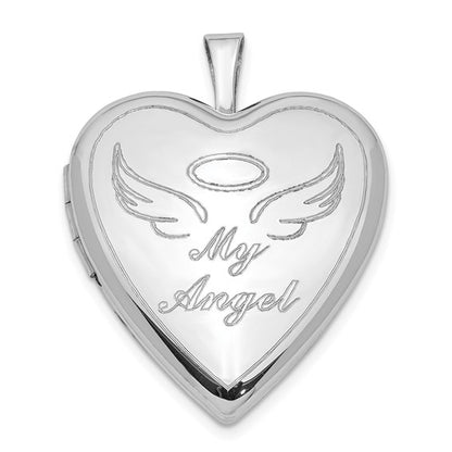 Sterling Silver Rhodium-plated 21mm Polished My Angel Heart Locket