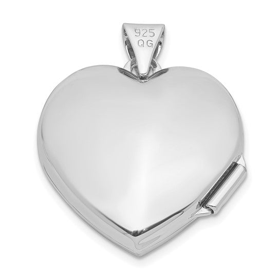 Sterling Silver Rhodium-plated Textured 18mm Floral Heart Locket
