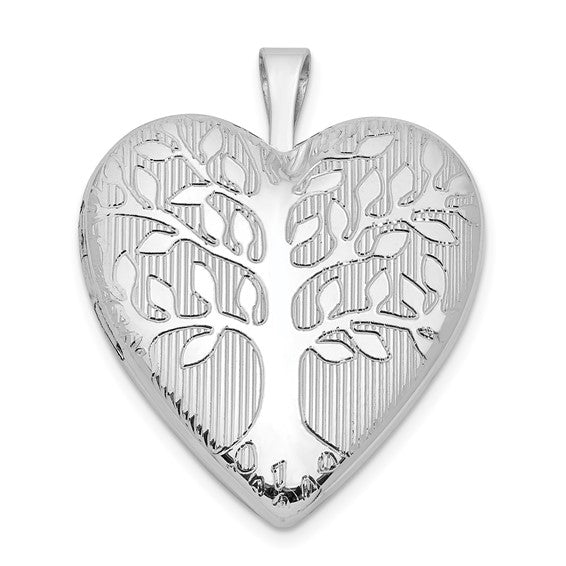 Sterling Silver Rhodium-plated Tree Design Heart Locket