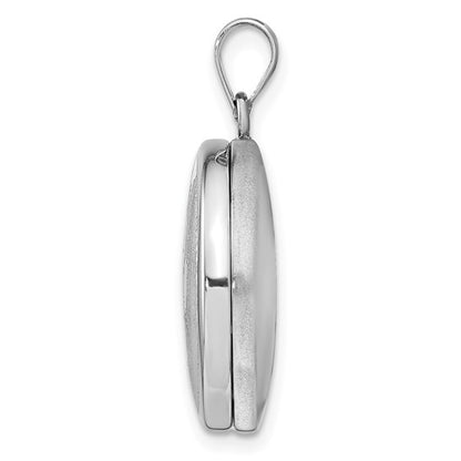 Sterling Silver Rhodium 20mm Grooved and Polished Pawprint Round Locket