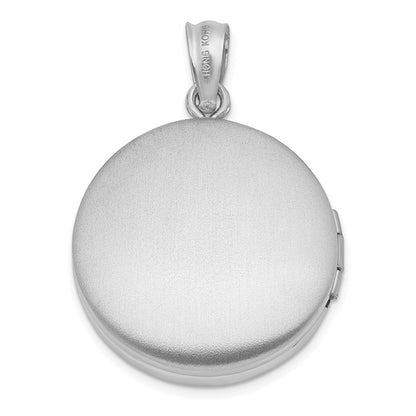 Sterling Silver RH 20mm Grooved and Polished Handprints and Hearts Round Locket