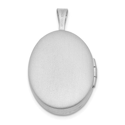 Sterling Silver Rhod-plated 19mm Diamond Satin and Polished Heart Oval Locket