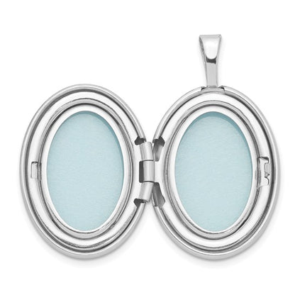 Sterling Silver Rhod-plated 19mm Diamond Satin and Polished Heart Oval Locket