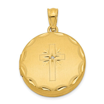 Sterling Silver 20mm Gold-plated Satin/Polished Diamond Cross Locket