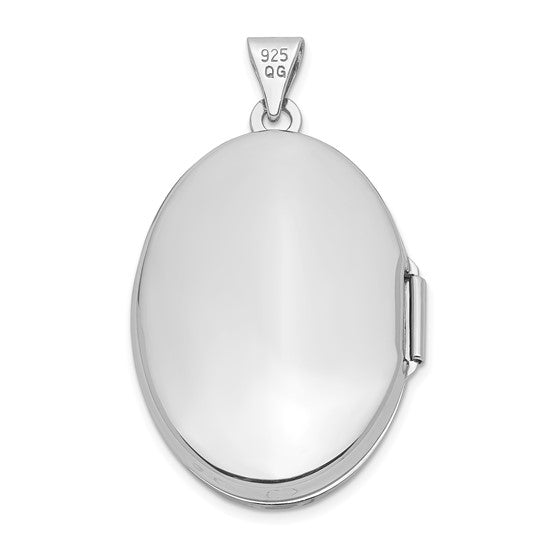 Sterling Silver Rhodium-plated 29mm Fancy Oval Family Locket