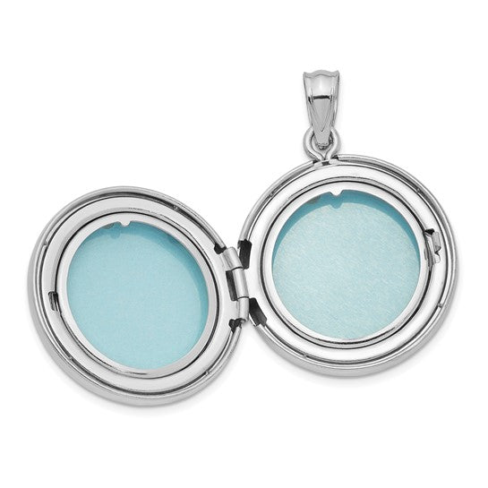 Sterling Silver Rhodium-plated 20mm Polished Hearts Round Locket