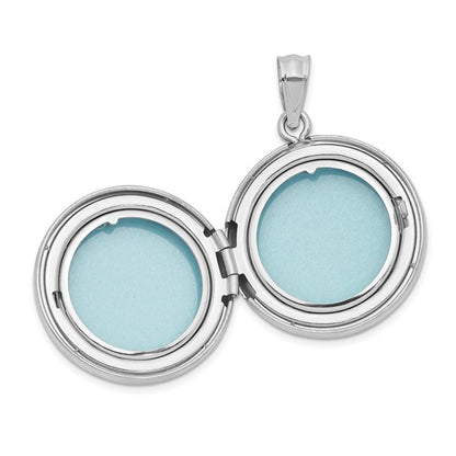 Sterling Silver Rhodium-plated 20mm Polished Scrolled Round Locket