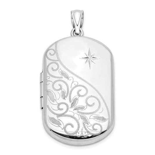 Sterling Silver 30mm Polished Scrolled Rectangular Locket