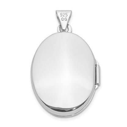 Sterling Silver Rhodium-plated 21mm Floral Oval Locket