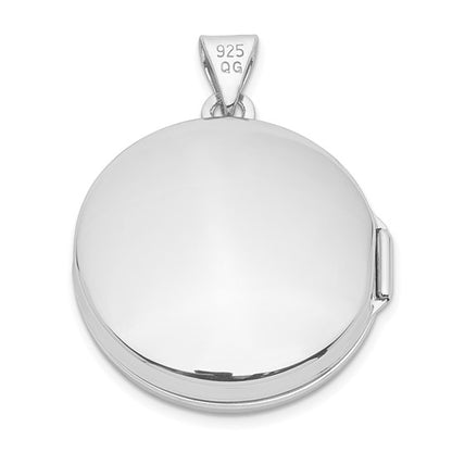 Sterling Silver Rhodium-plated 20mm Scroll Round Locket