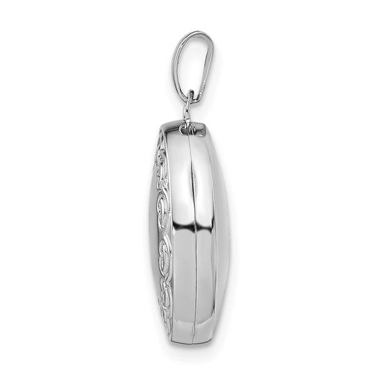 Sterling Silver Rhodium-plated 17mm Scrolled Oval Locket
