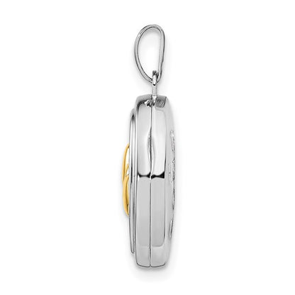 Sterling Silver Rhod-pltd with Yellow Rhod 17mm Two Hearts Oval Locket