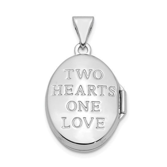 Sterling Silver Rhod-pltd with Yellow Rhod 17mm Two Hearts Oval Locket