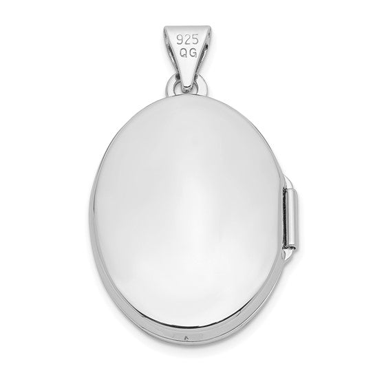 Sterling Silver Rhodium-plated 21mm Heart Border Oval Locket