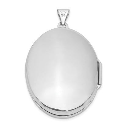 Sterling Silver Rhodium-plated 31mm Floral Border Oval Locket