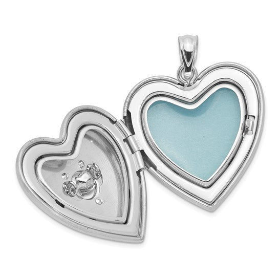 Sterling Silver Rhodium-plated Satin Diamond and Vibrant CZ Heart Locket