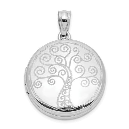 Sterling Silver Rhodium-plated Satin and Polished Swirl Tree Round Locket