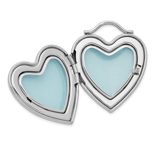 Sterling Silver Rhodium-plated Satin and Polished XXXOOO Heart Locket