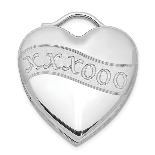 Sterling Silver Rhodium-plated Satin and Polished XXXOOO Heart Locket