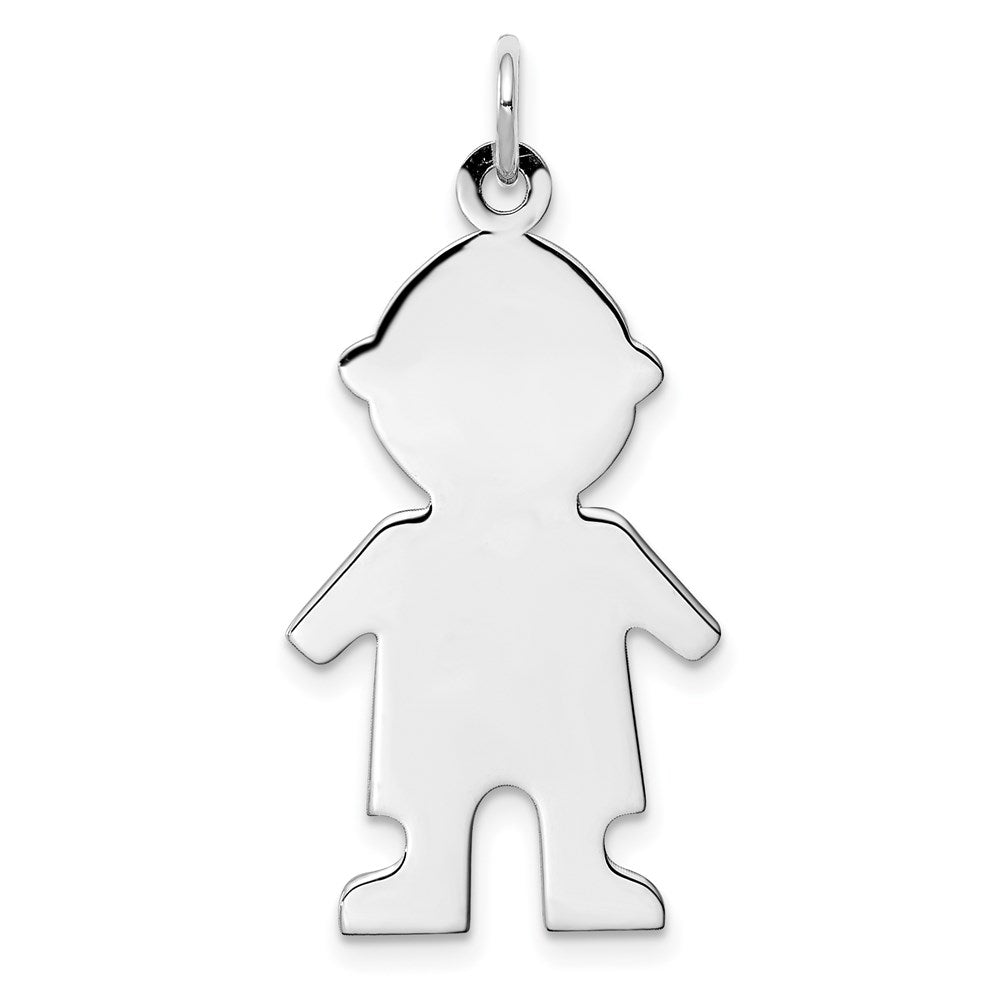Sterling Silver Rhod-plated Eng. Boy Polished Front & Back Disc Charm