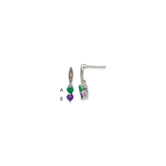 Sterling Silver Antiqued w/14k 2-stone Mother's Earring Mounting