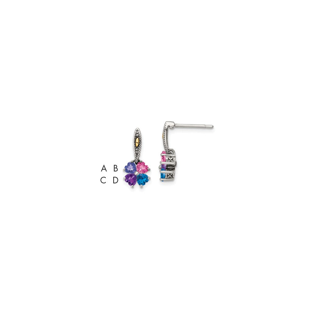 Sterling Silver Antiqued w/14k 4-stone Mother's Earring