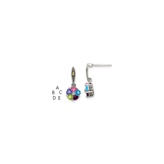 Sterling Silver Antiqued w/14k 5-stone Mother's Earring Mounting