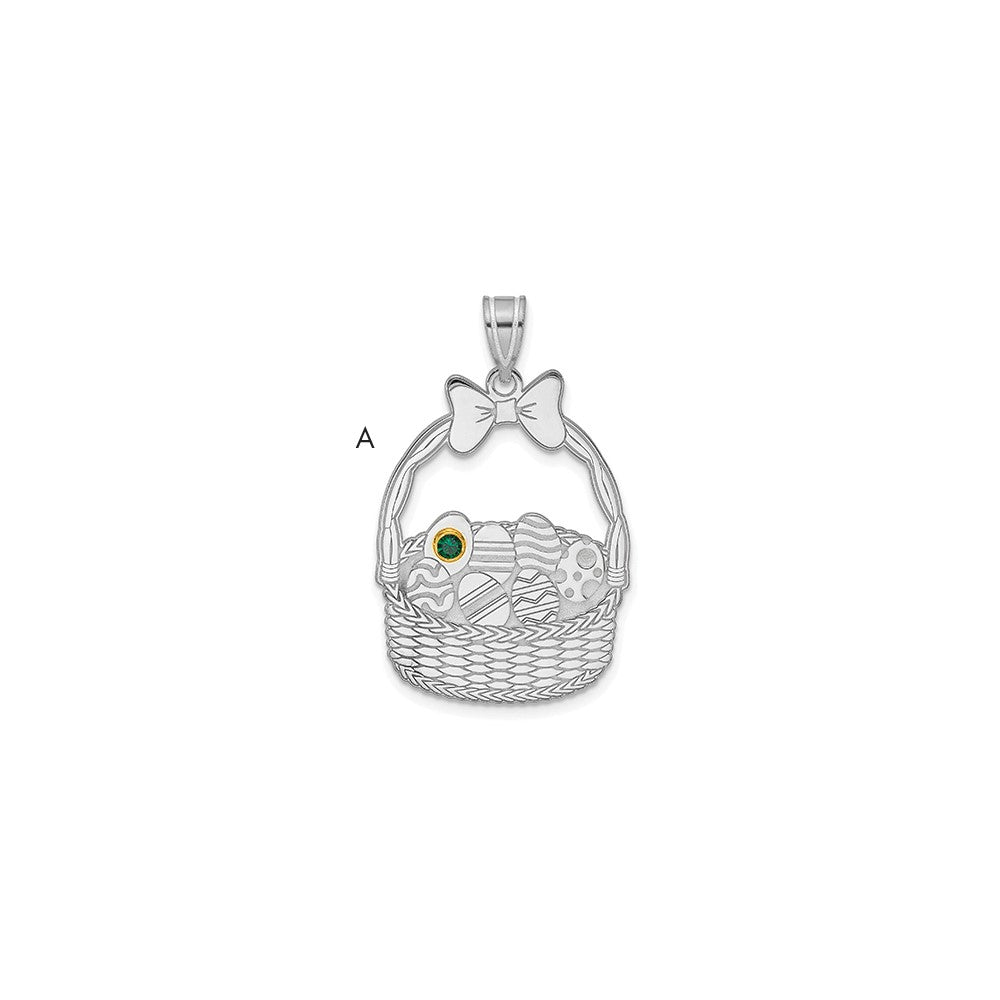 Sterling Silver 1 Birthstone with 14ky Bezel Easter Basket Pendant