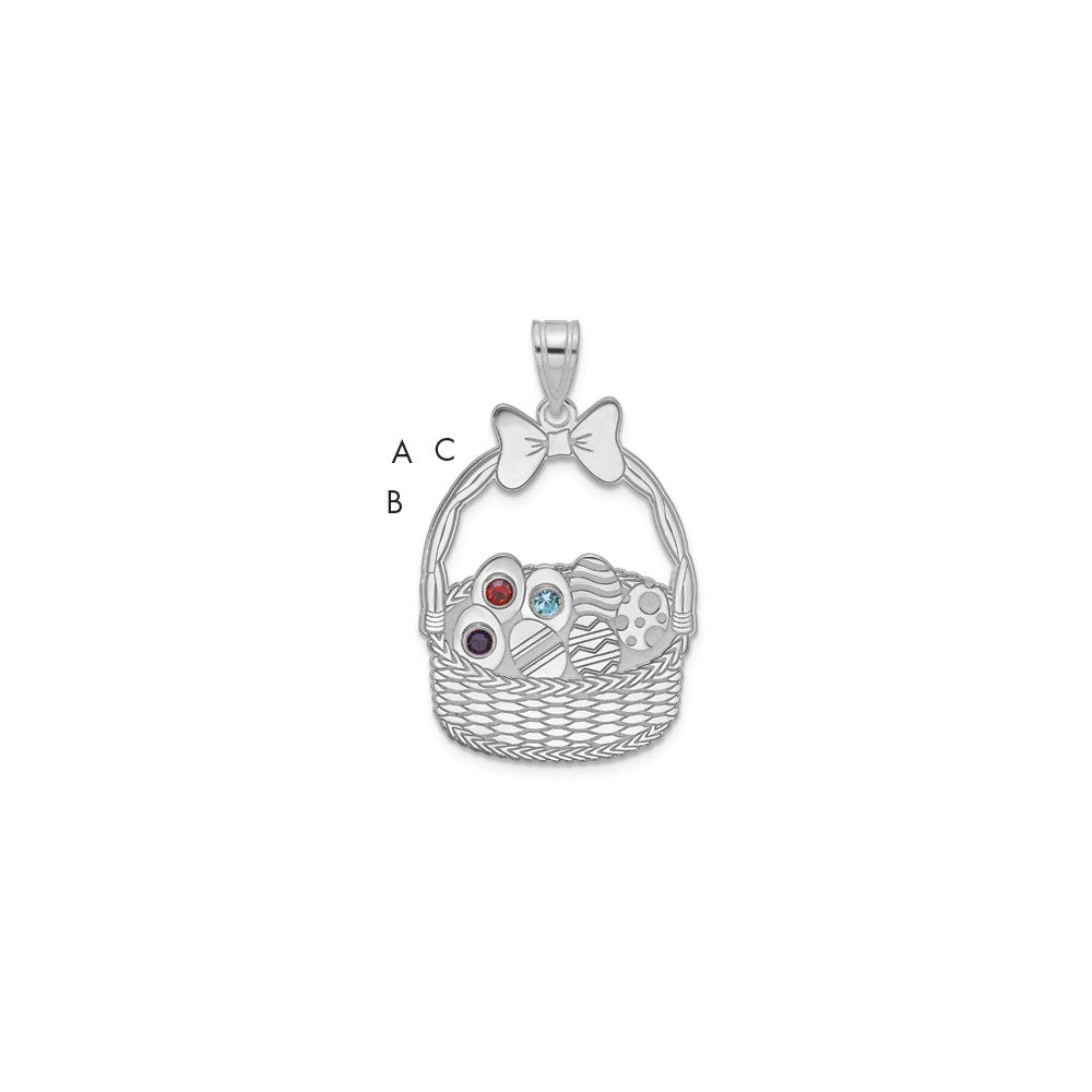 SSilver 3 Birthstone with SSilver Bezel Easter Basket Pendant