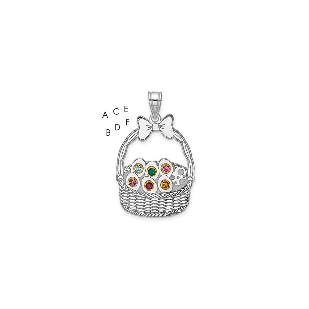 Sterling Silver 6 Birthstone with 14ky Bezel Easter Basket Pendant