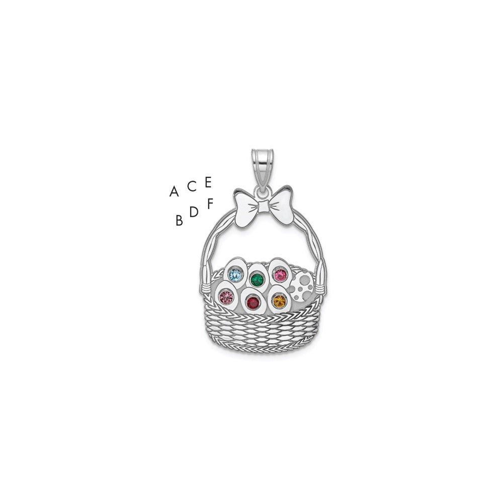SSilver 6 Birthstone w/ SSilver Bezel Easter Basket Pendant