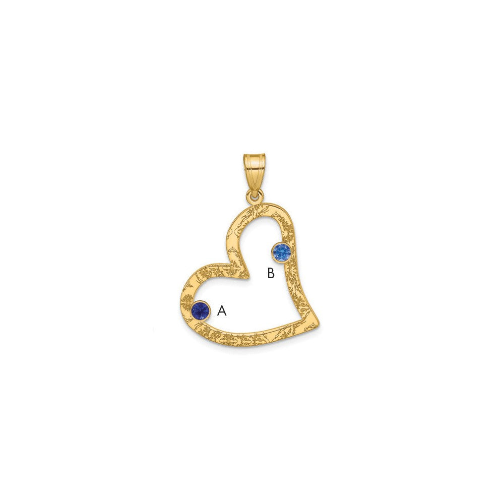 SSilver/Rh-plated 2 Birthstone Heart w/ 14k Bezel Family Pendant