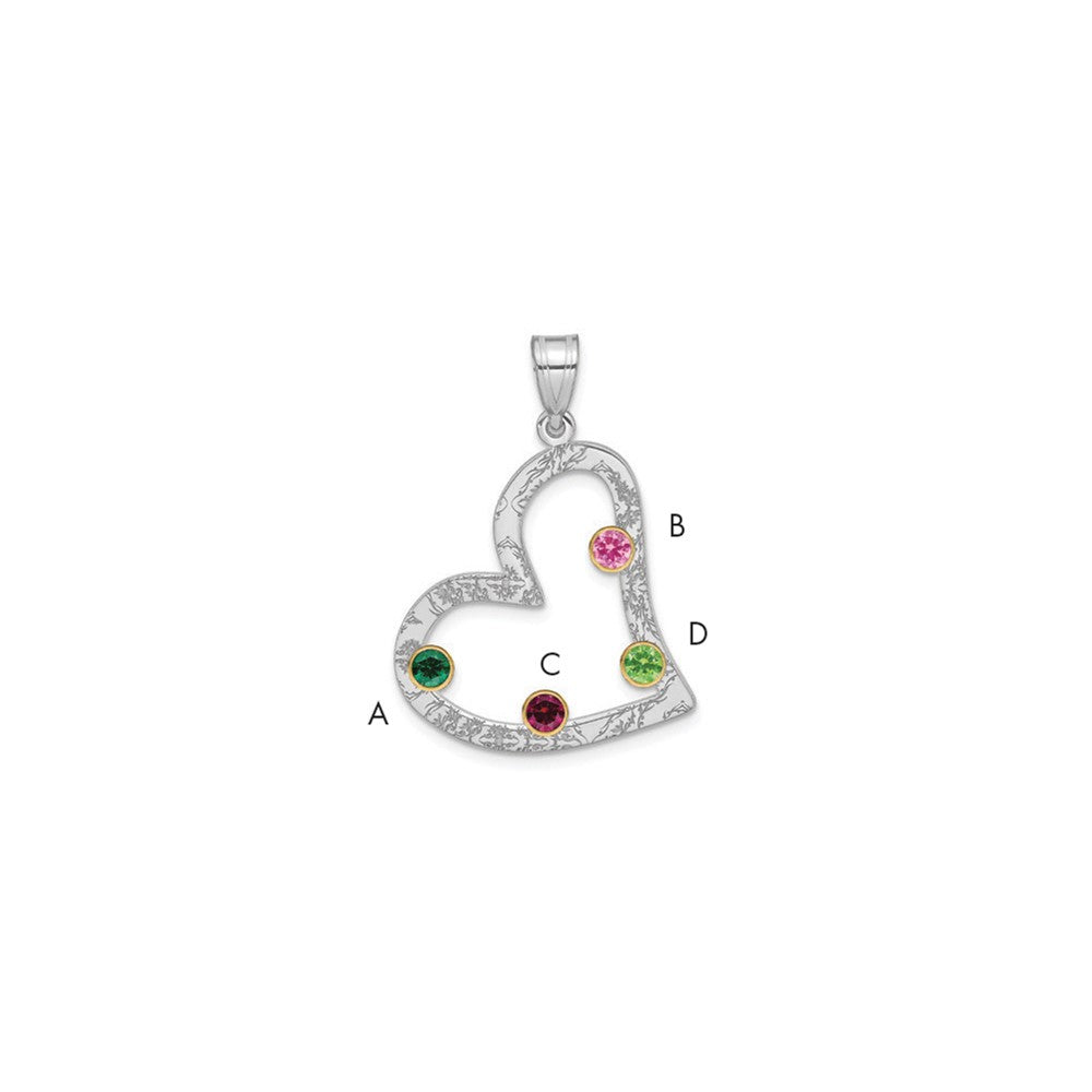 SSilver/Rh-plated 4 Birthstone Heart with 14k Bezel Family Pendant