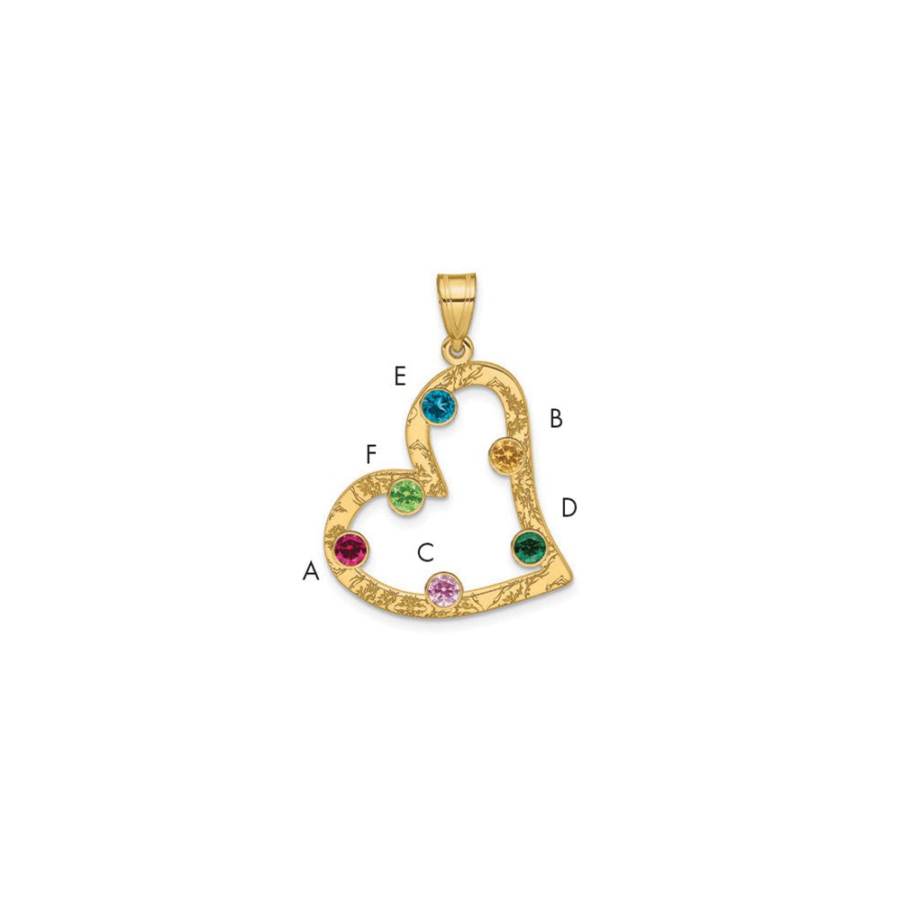 SSilver/Rh-plated 6 Birthstone Heart with 14k Bezel Family Pendant