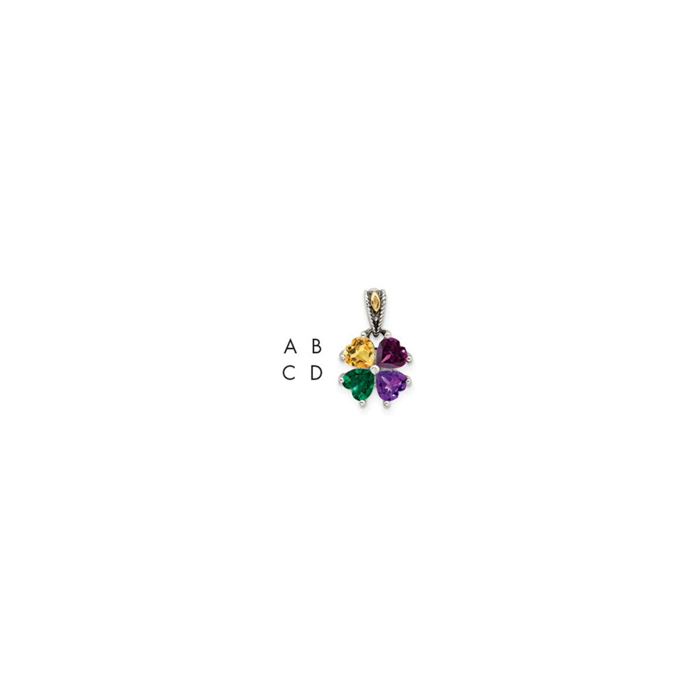 Sterling Silver Antiqued w/14k 4-stone Mother's Pendant Mounting